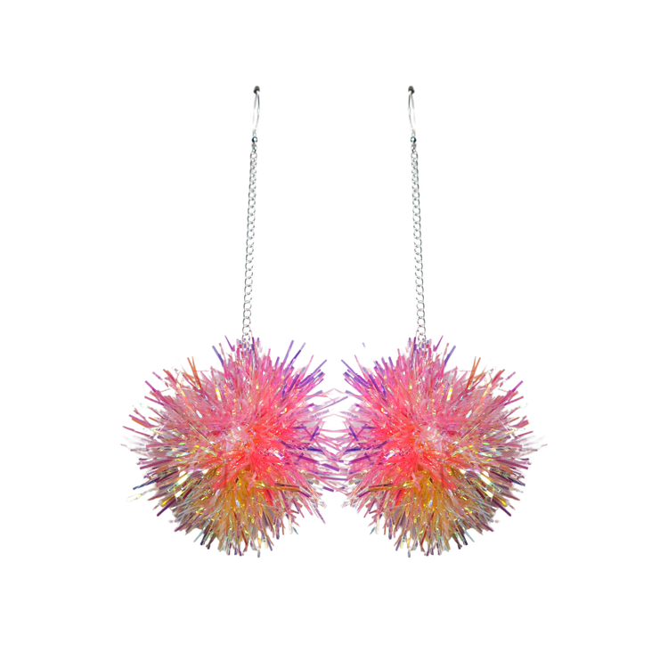 Mini Pink & Yellow Tinsel Earrings