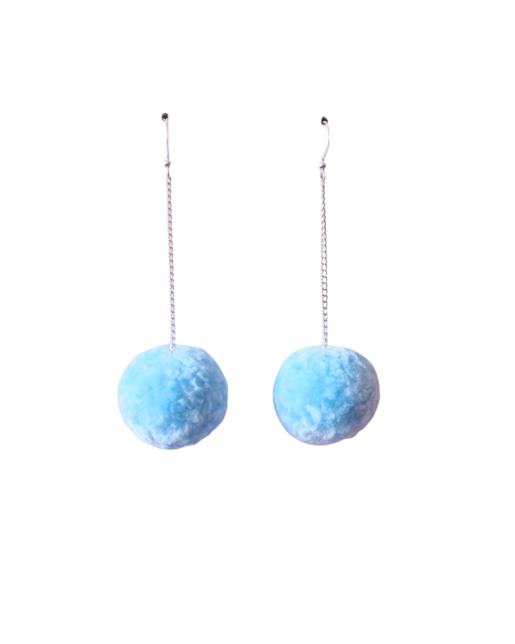 Pom Pom Dangle Earrings Sample Sale - Baby Blue