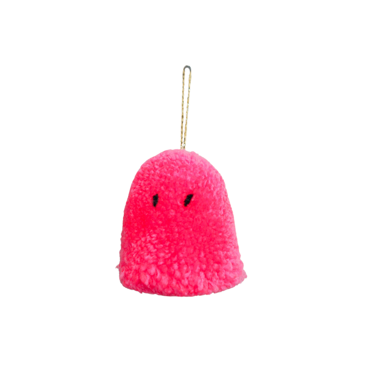 Adorno navideño con pompones de fantasma rosa hecho a mano