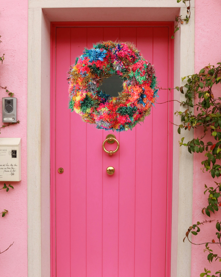 Rainbow Pom Pom Tinsel Wreath