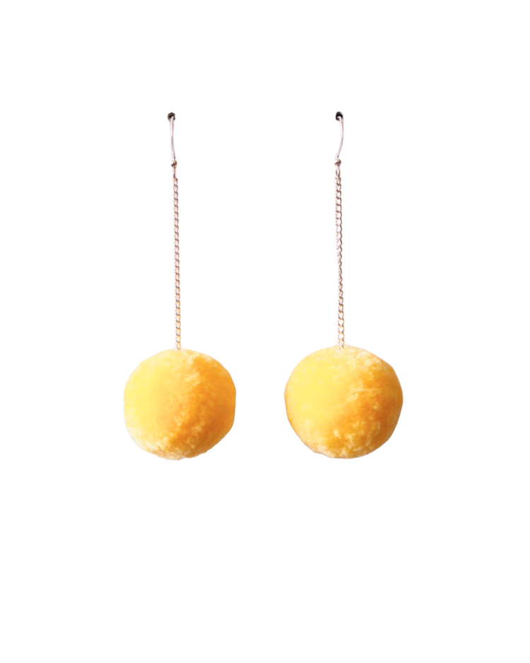 Pom Pom Dangle Earrings Sample Sale - Baby Yellow