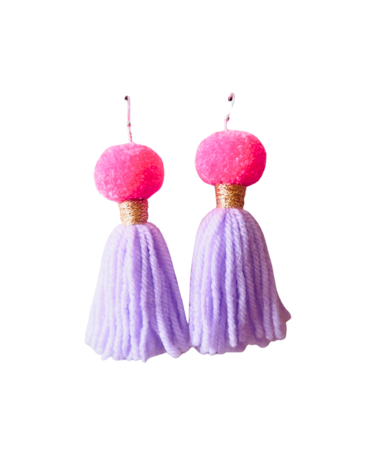 Pom Pom Tassel Earrings Sample Sale - Candy Pink & Lilac