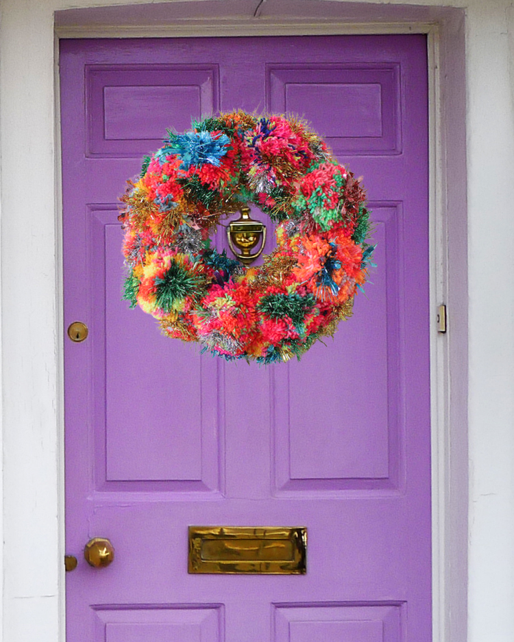 Rainbow Pom Pom Christmas Tinsel Wreath