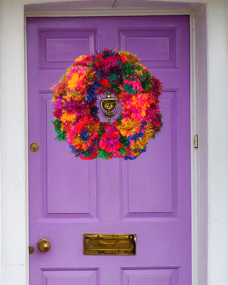 XL Tinsel Pom Pom Christmas Wreath Kit - Colour choices