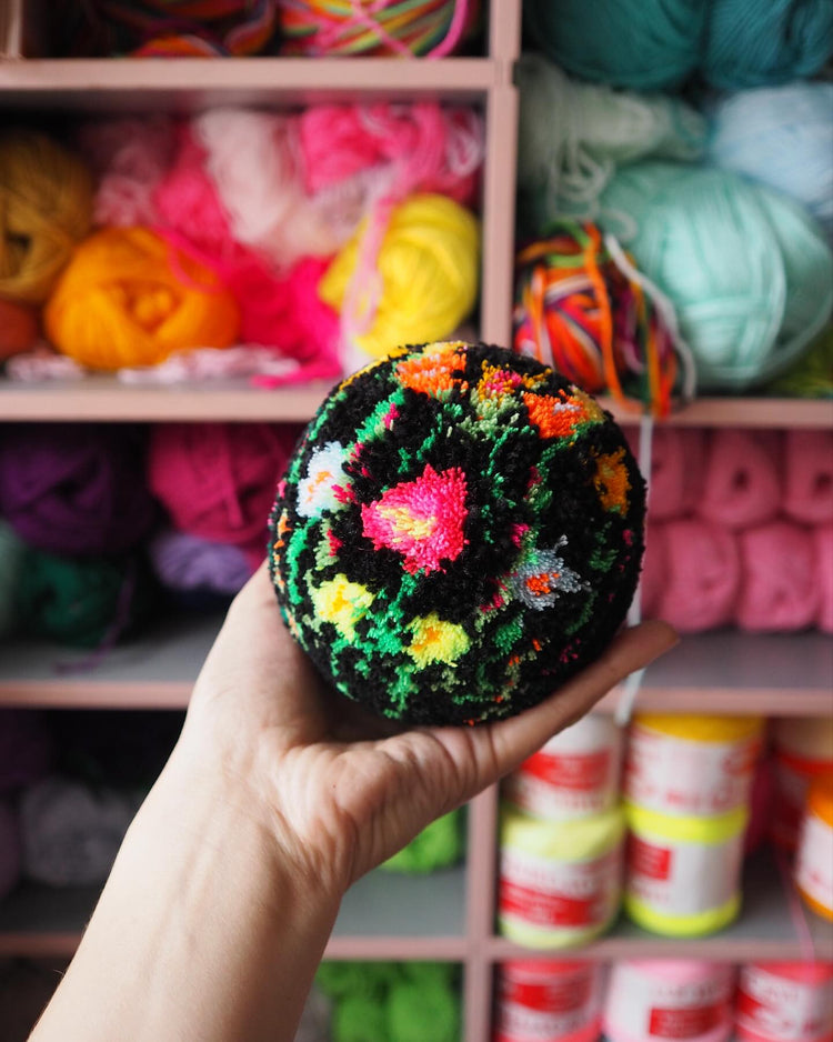 Trimmed Floral Pom Pom - Black