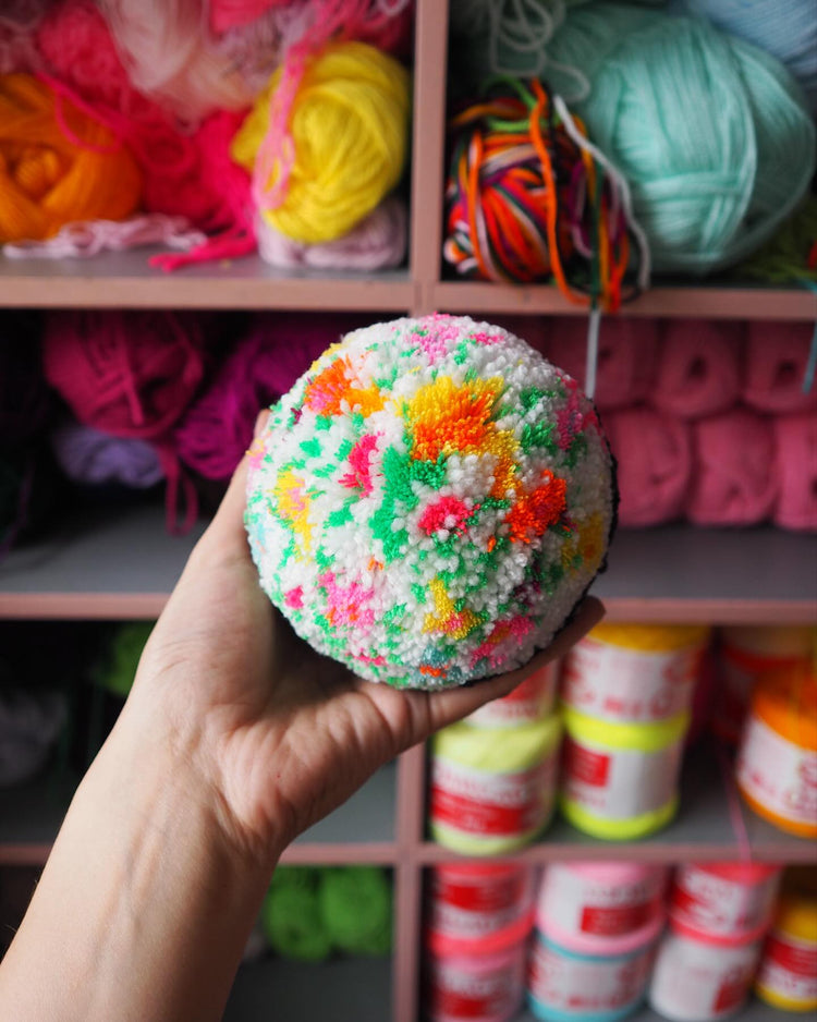 Trimmed Floral Pom Pom - White