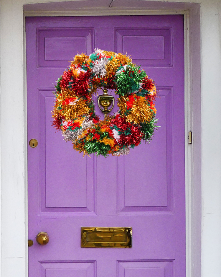 XL Tinsel Pom Pom Christmas Wreath Kit - Colour choices