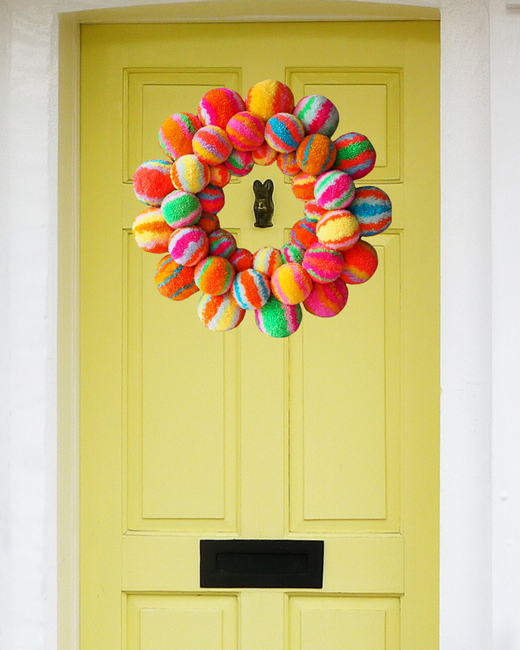 Handmade Rainbow Pom Pom Wreath