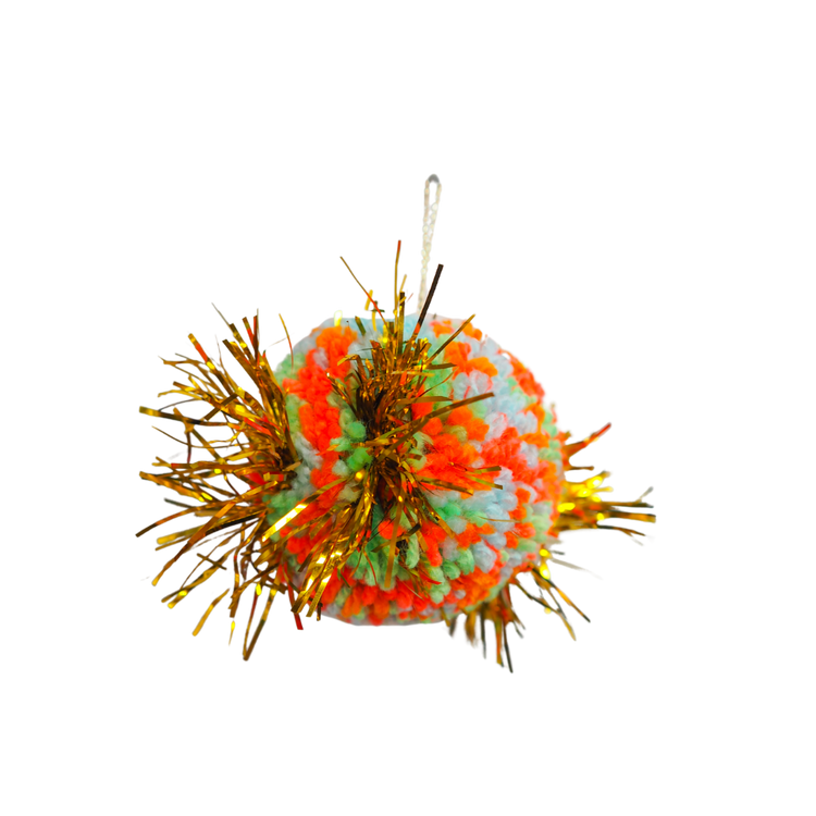 Handmade Tinsel Pom Pom Bauble Decoration - Christmas
