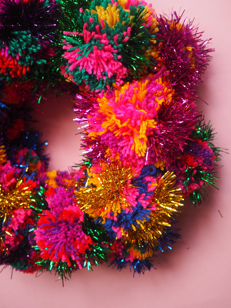 XL Tinsel Pom Pom Christmas Wreath Kit - Colour choices