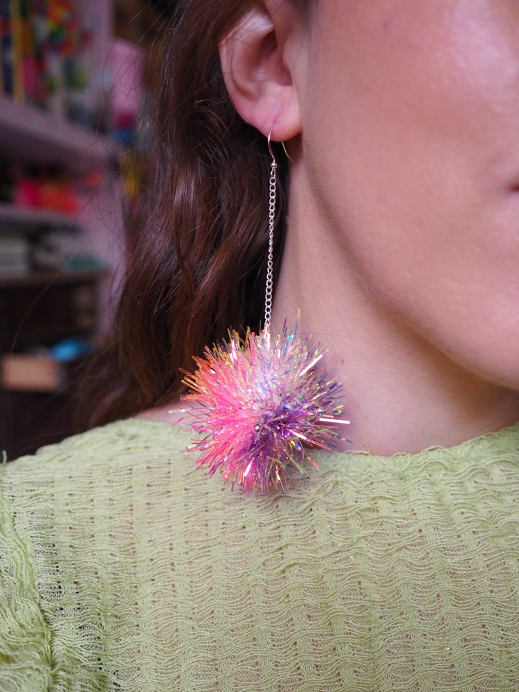Mini Iridescent, Lilac & Pink Tinsel Earrings