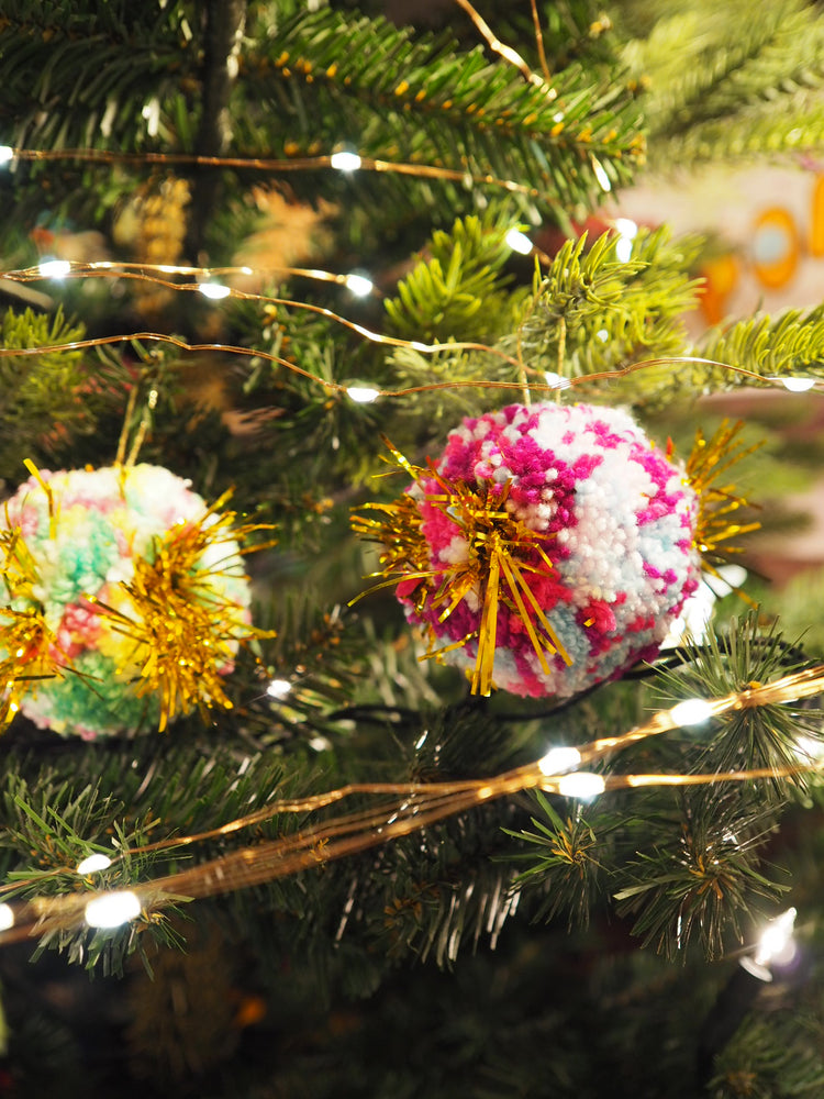 Handmade Tinsel Pom Pom Bauble Decoration - Christmas