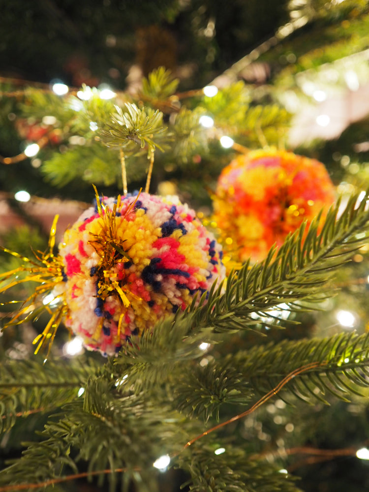 Handmade Tinsel Pom Pom Bauble Decoration - Christmas