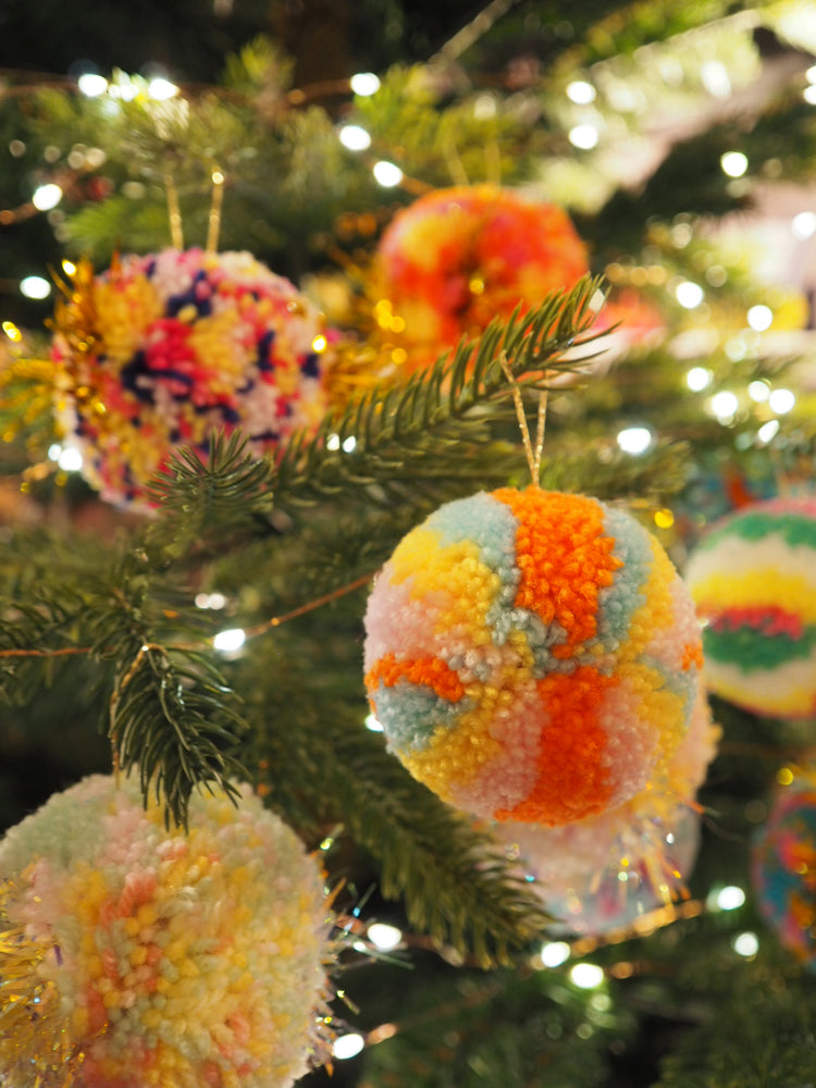 Handmade Tinsel Pom Pom Bauble Decoration - Christmas