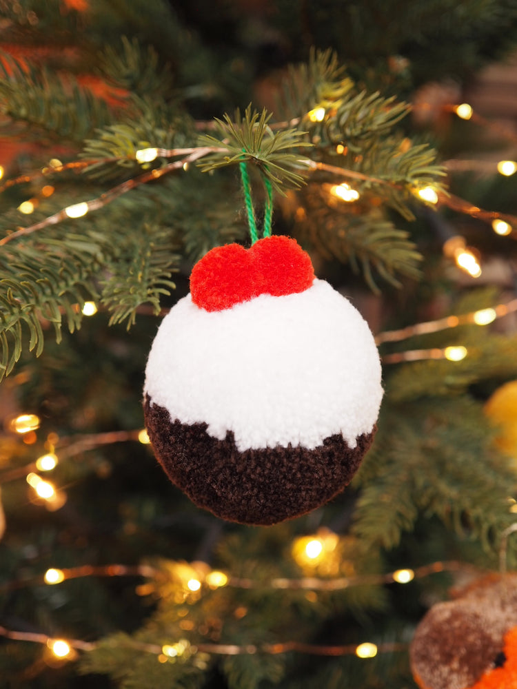Handmade Christmas Pudding Pom Pom Bauble Christmas Decoration