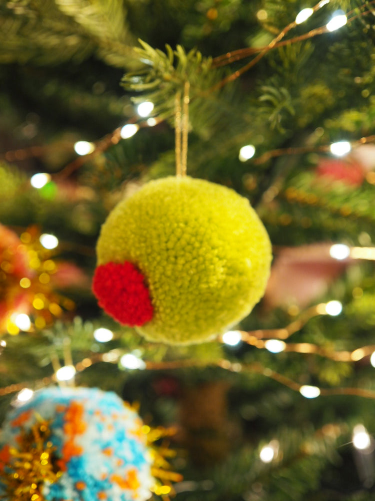 Christmas Olive Pom Pom Bauble Ornament Decoration