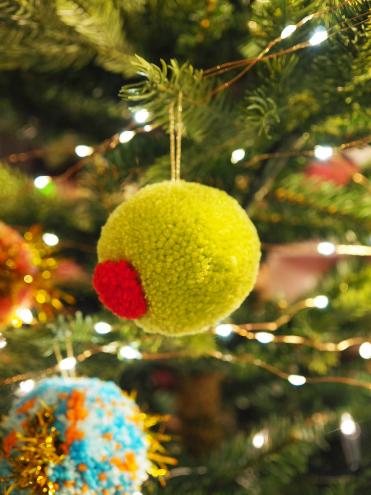Christmas Olive Pom Pom Bauble Ornament Decoration