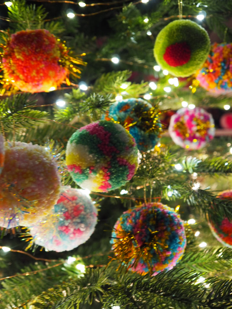 Handmade Tinsel Pom Pom Bauble Decoration - Christmas