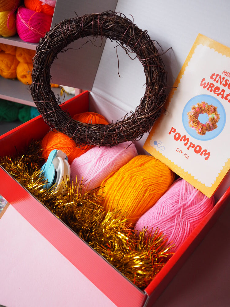 Mini Tinsel Pom Pom Wreath DIY Kit - Bright