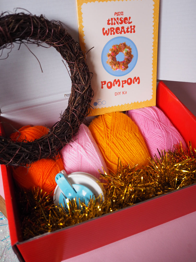 Mini Tinsel Pom Pom Wreath DIY Kit - Bright