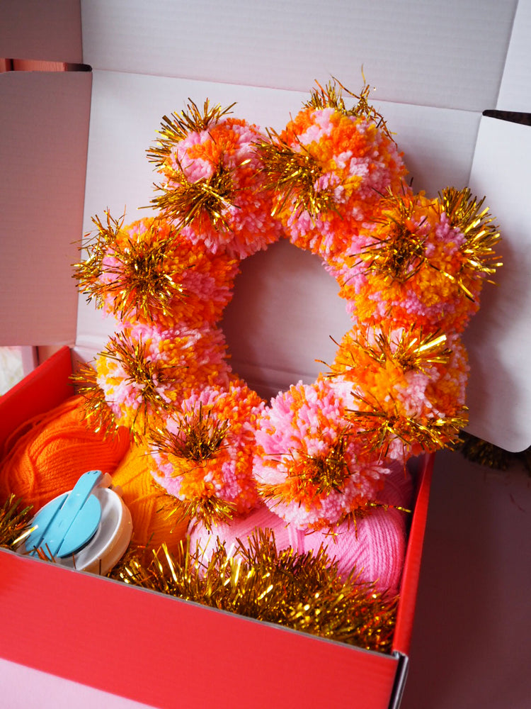 Mini Tinsel Pom Pom Wreath DIY Kit - Bright