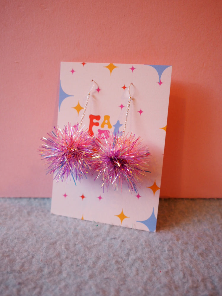 Mini Christmas Pastel Pink & Lilac Tinsel Earrings