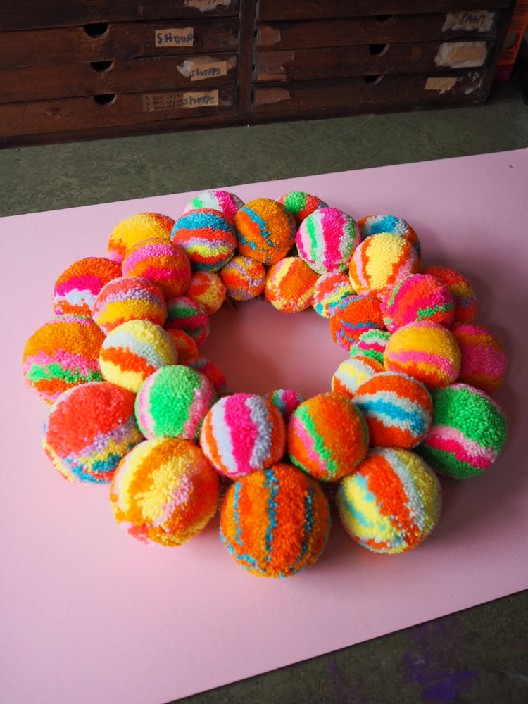 Handmade Rainbow Pom Pom Wreath