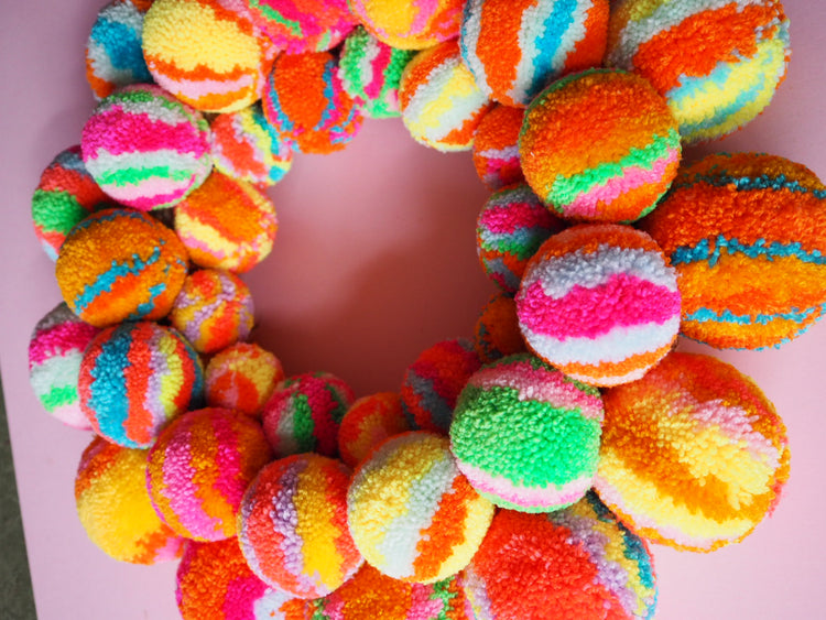 Handmade Rainbow Pom Pom Wreath