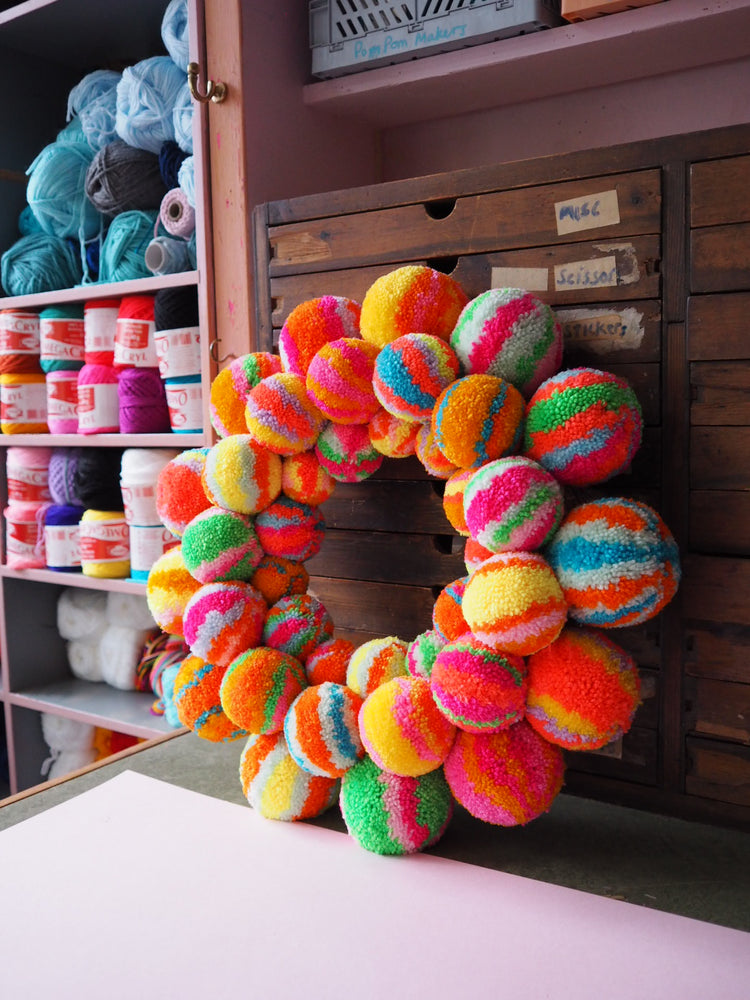 Handmade Rainbow Pom Pom Wreath