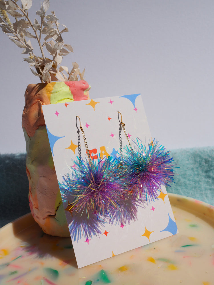Mini Blue & Purple Tinsel Earrings