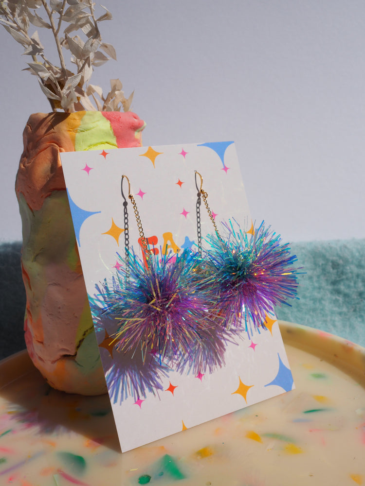 Mini Blue & Purple Tinsel Earrings