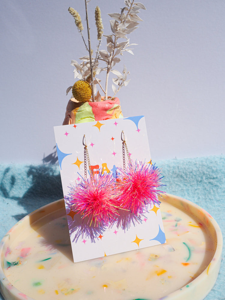 Mini Coral & Pink Tinsel Earrings