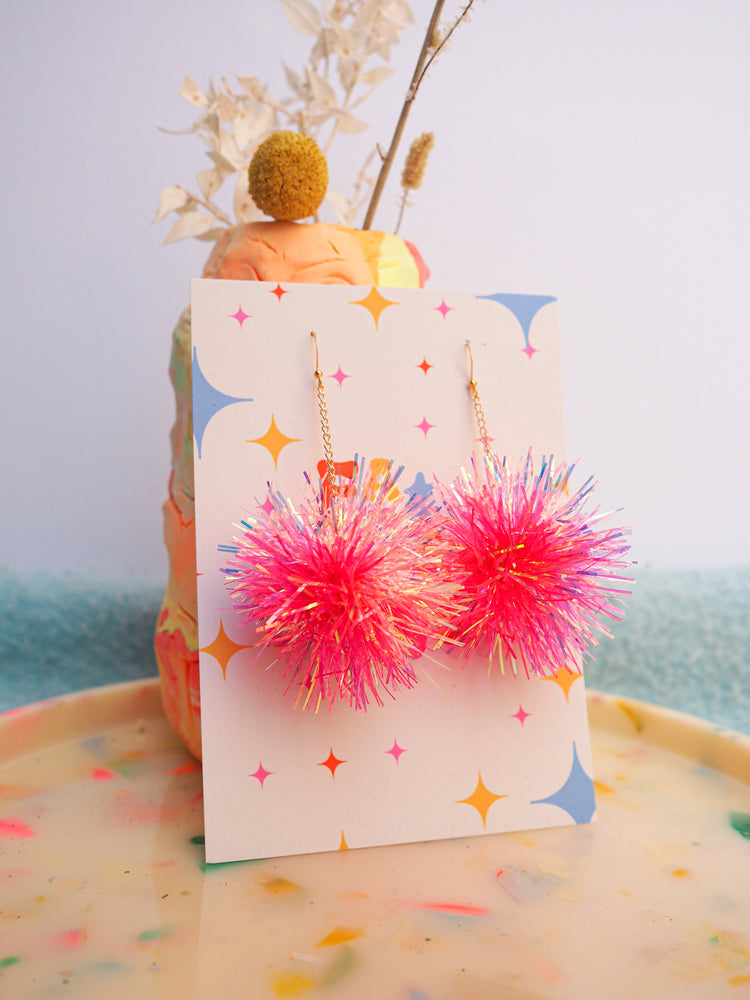 Mini Coral & Pink Tinsel Earrings