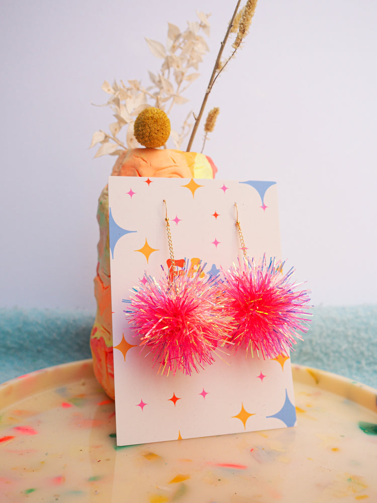 Mini Coral & Pink Tinsel Earrings