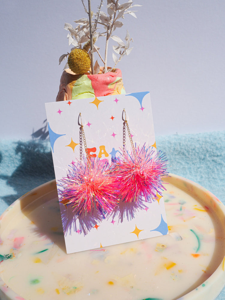 Mini Coral & Pink Tinsel Earrings