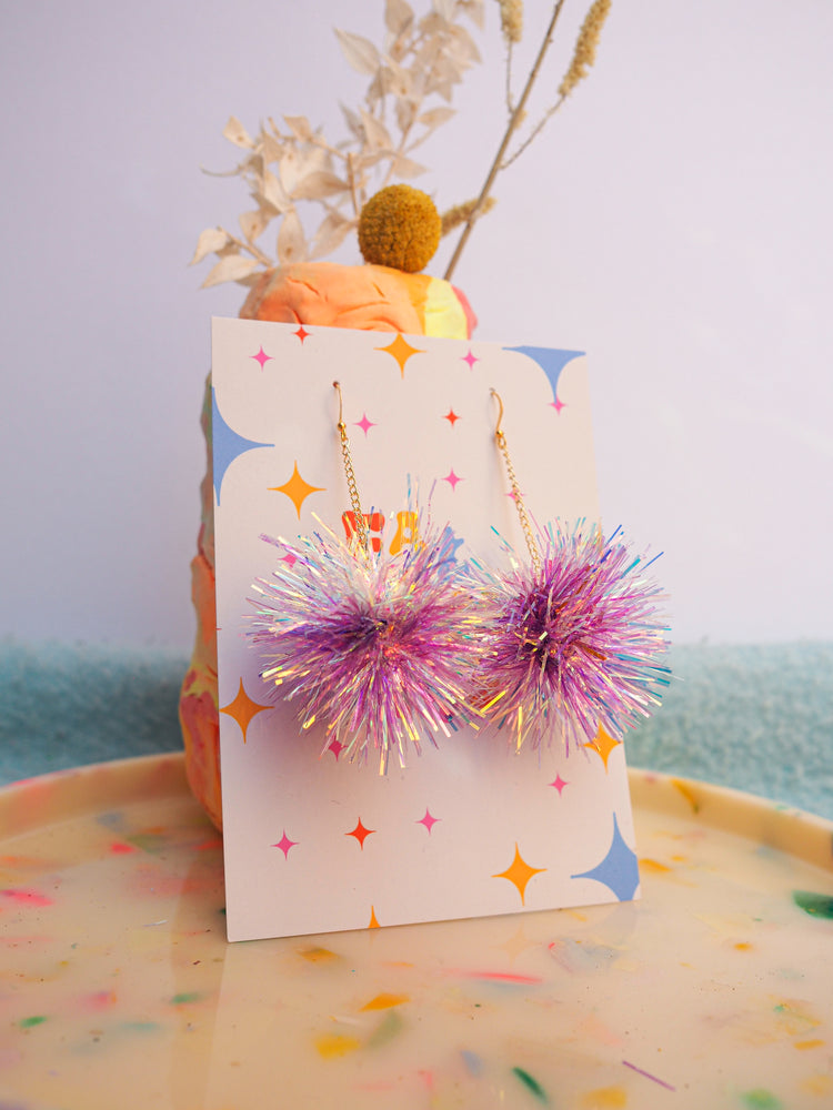 Mini Iridescent & Purple Tinsel Earrings