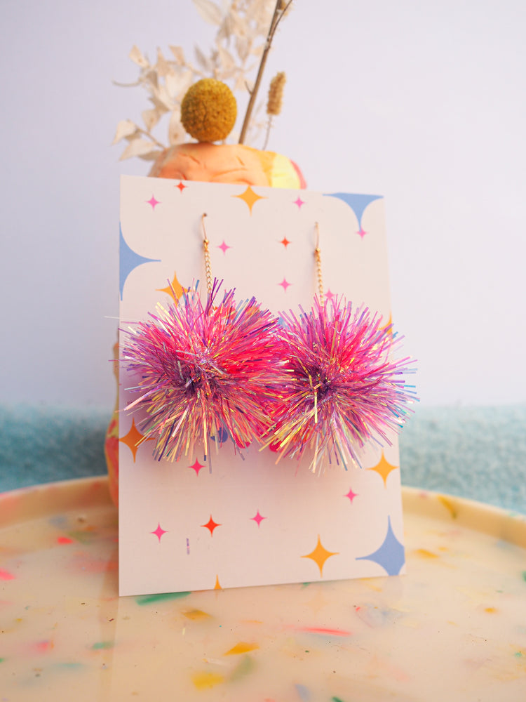 Mini Pink & Purple Tinsel Earrings