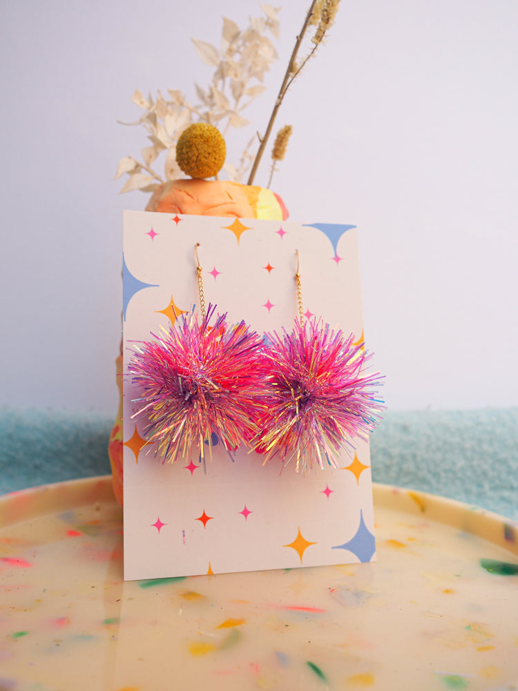 Mini Pink & Purple Tinsel Earrings