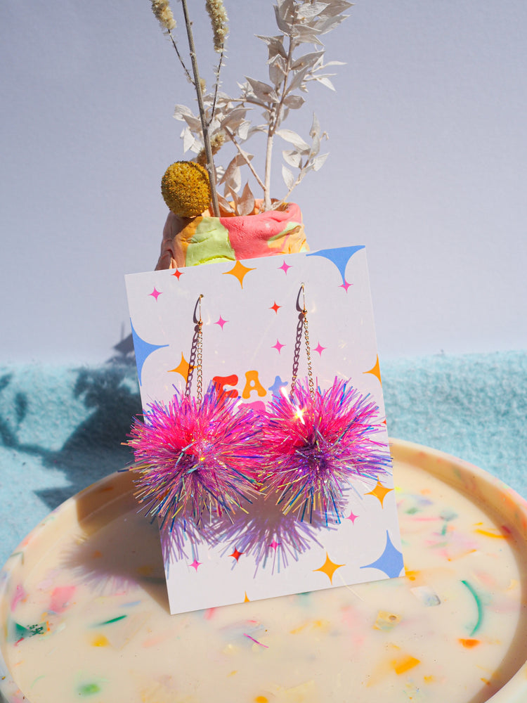 Mini Pink & Purple Tinsel Earrings