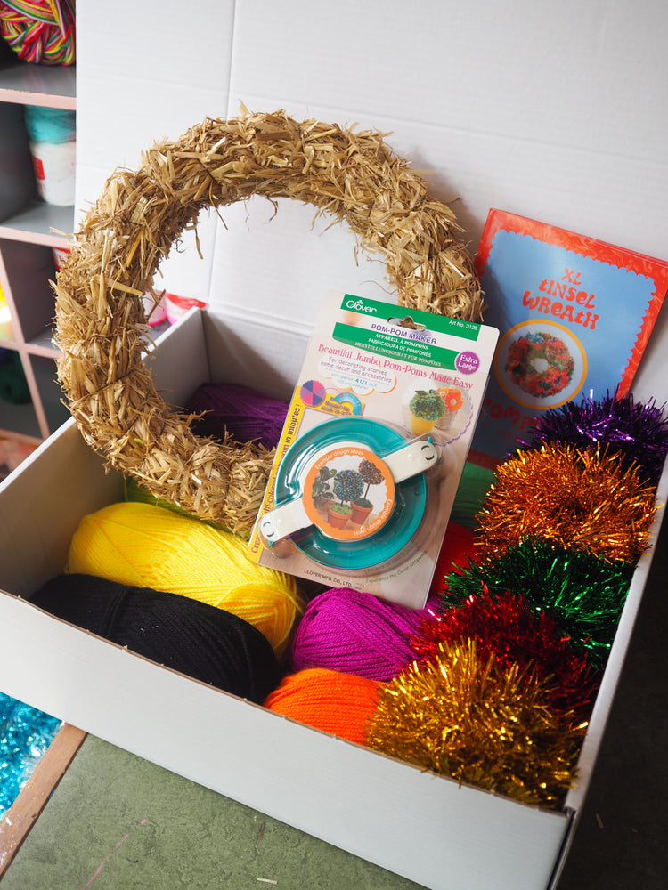 XL Tinsel Pom Pom Christmas Wreath Kit - Colour choices
