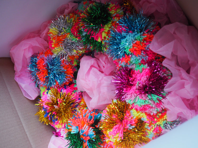 Rainbow Pom Pom Tinsel Wreath