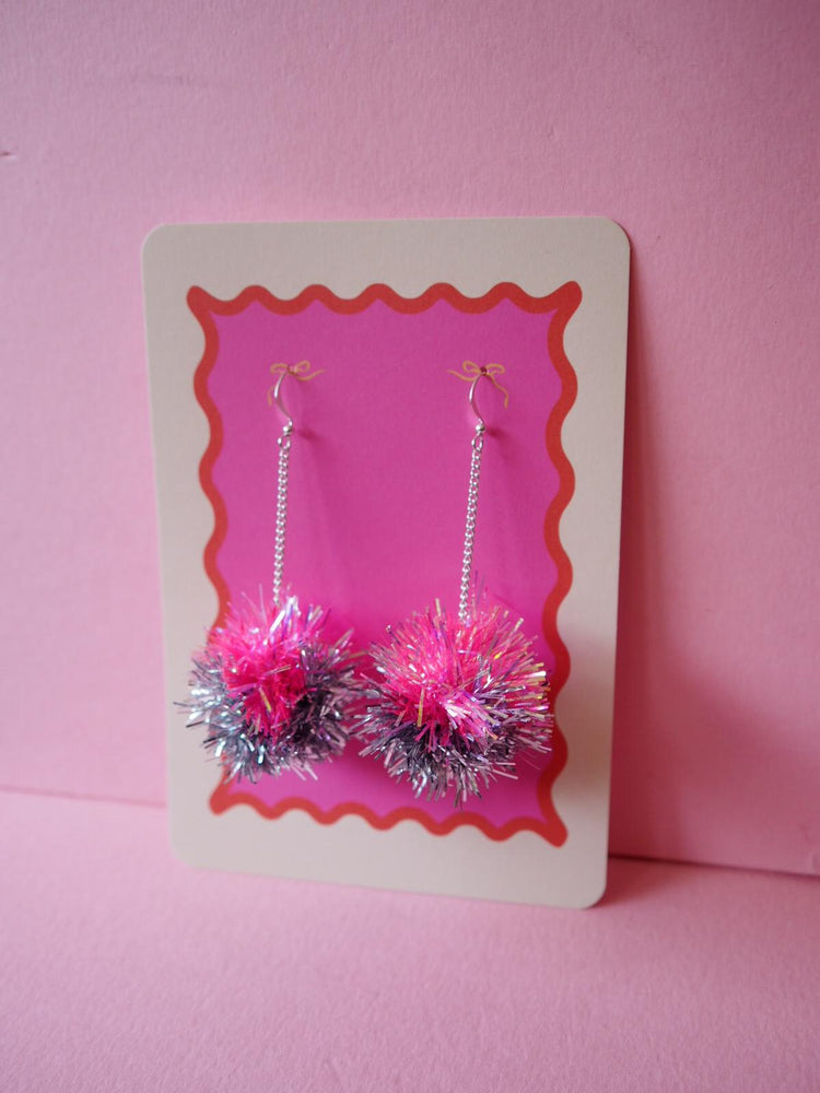 Mini Tinsel Earrings Sample Sale - Pink & Silver