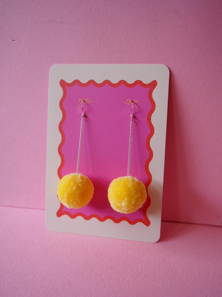 Pom Pom Dangle Earrings Sample Sale - Baby Yellow