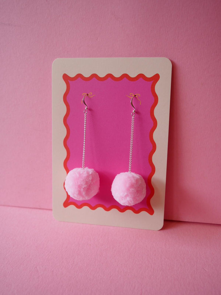 Pom Pom Dangle Earrings Sample Sale - Pastel Pink
