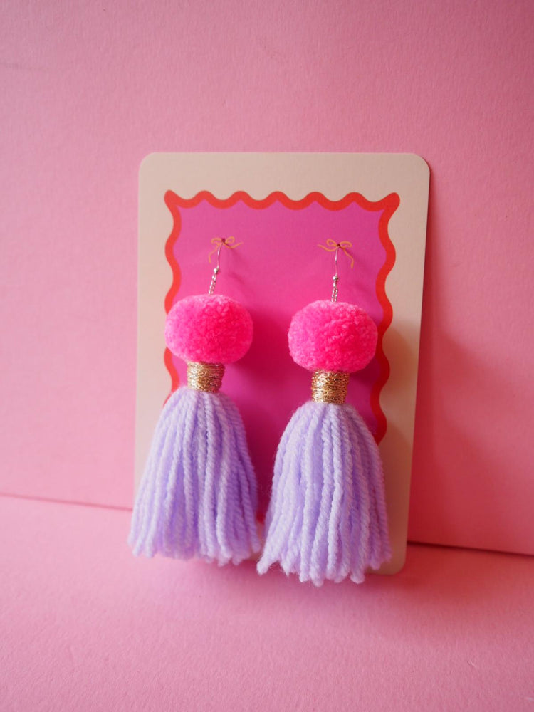 Pom Pom Tassel Earrings Sample Sale - Candy Pink & Lilac