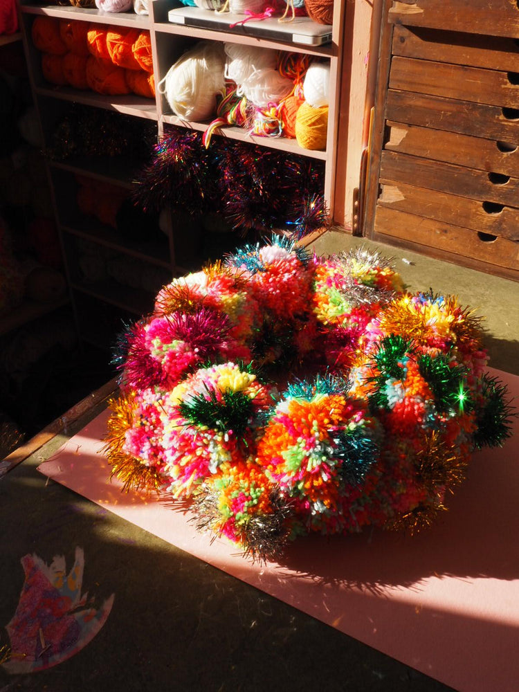 Handmade Rainbow Pom Pom Tinsel Wreath