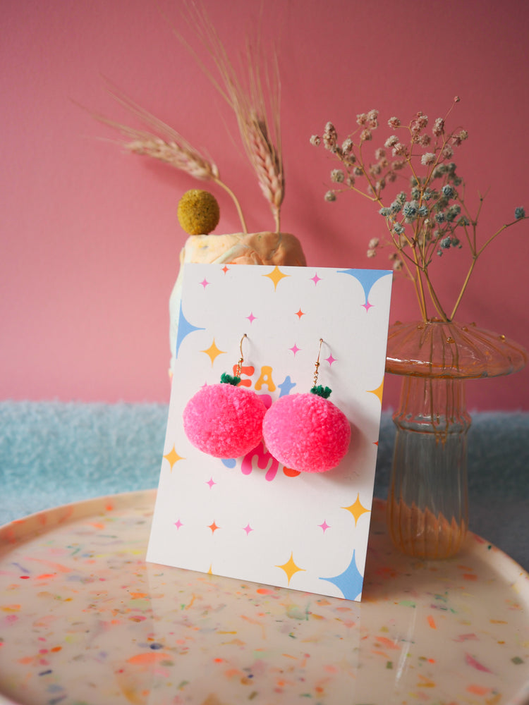 Pink Pumpkin Pom Pom Earrings