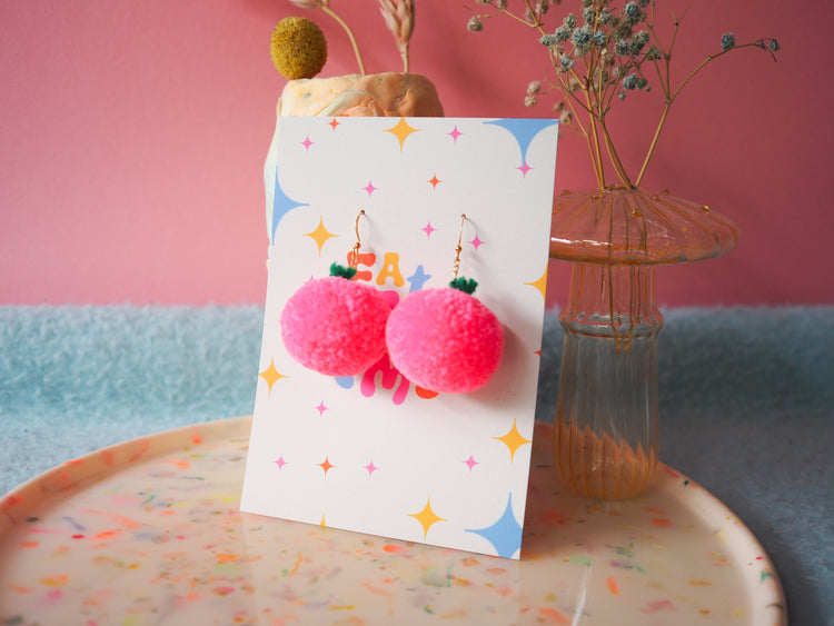 Pink Pumpkin Pom Pom Earrings