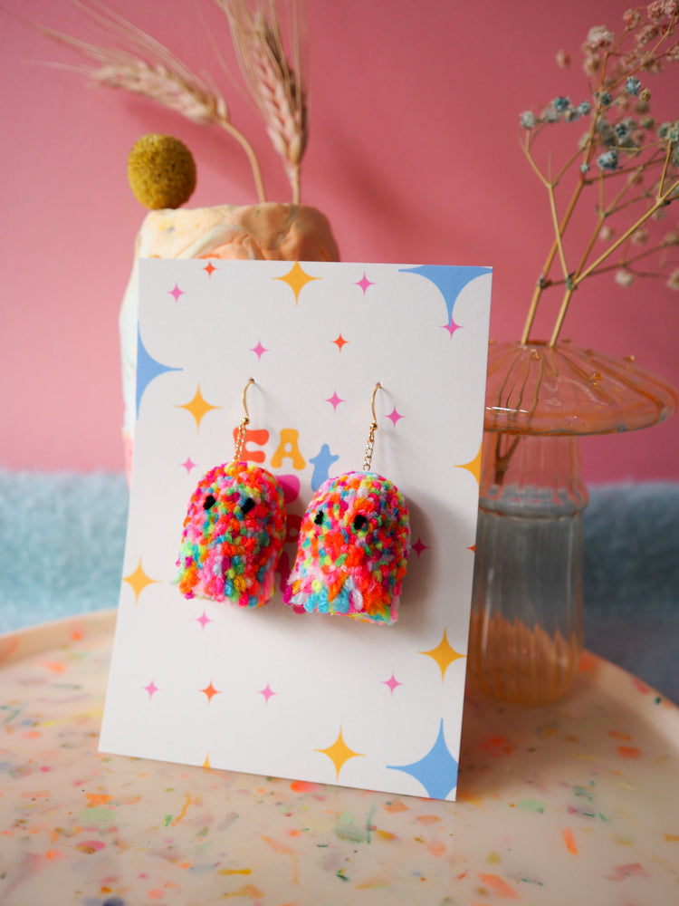 Confetti Halloween Ghost Pom Pom Earrings