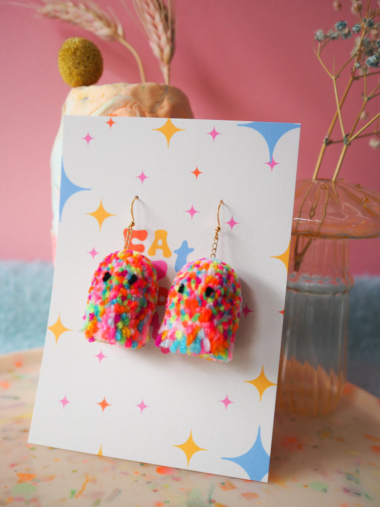 Confetti Halloween Ghost Pom Pom Earrings